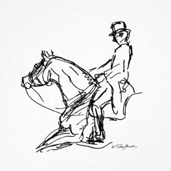 Sketch of a dressage horse ridden in loose reins