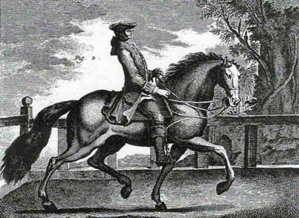 Francoise de la Gueriniere trotting on horseback