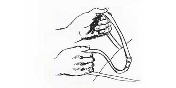 Drawing of a rider's hands holding the reins.