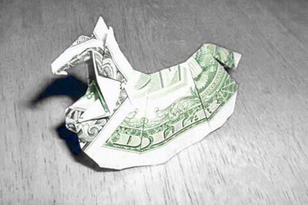 An origami rocking horse from a dollar bill