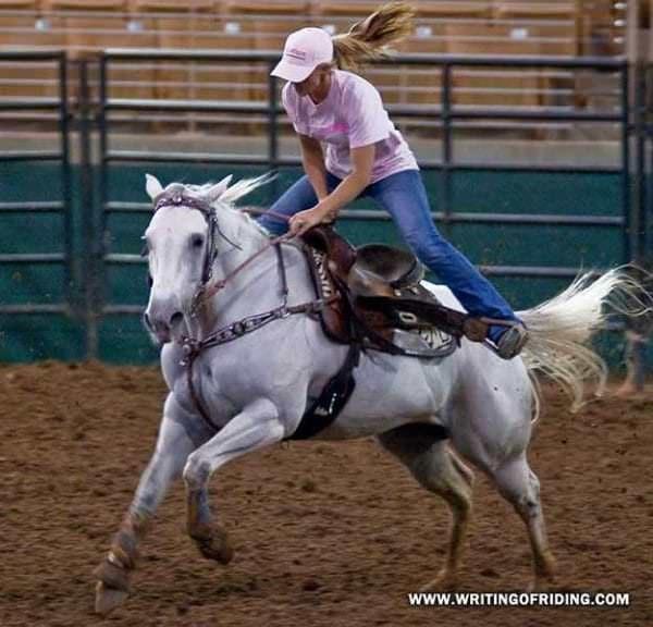 An extreme example, but flying out of the saddle would be considered a big flaw in any other discipline but in barrel racing it's just par for the course.