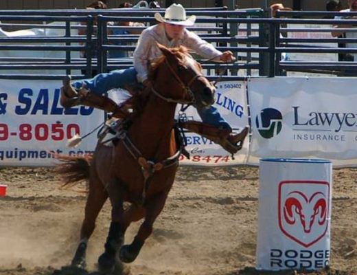 It's common to see barrel racers flying high out of the saddle kicking their horse to the finish line with spurs on.