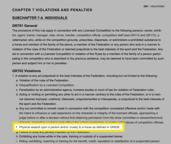 USEF Violations Rule List