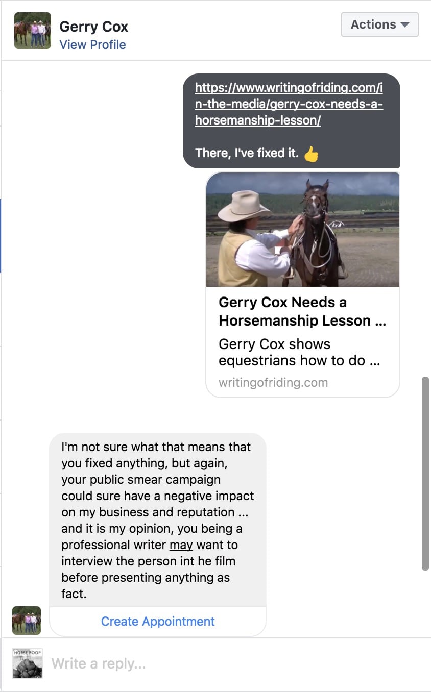 Gerry Cox thinks I'm trying to smear him.